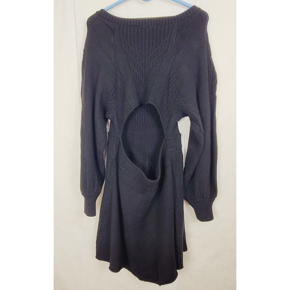 Free People black balloon sleeve open back sweater dress Size XL Comfycore Retro - Picture 4 of 10